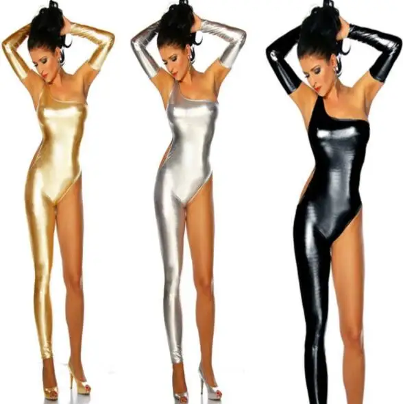 3 цвета, женский сексуальный кожаный латексный комбинезон на одно плечо, трико для ног, костюм для танца на пилоне, Клубная одежда A205