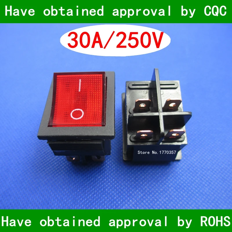 

5 pcs / lot 4 pins 30A 250V Red Button Rocker Switch KCD2 Rocker Power Switches 4 copper pins