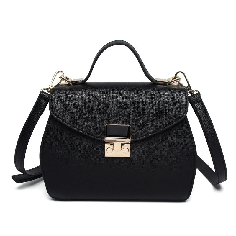 Ladylike Small Hand Bag Women Sweet Style Lock Flap Black Shoulder Bag PU Leather Korean Style