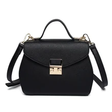 Ladylike Small Hand Bag Women Sweet Style Lock Flap Black Shoulder Bag PU Leather Korean Style