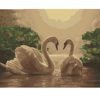 

Frameless pictures Painting By Numbers DIY Digital Oil Painting On canvas Romantic 50x65cm New edition swan Home decoration