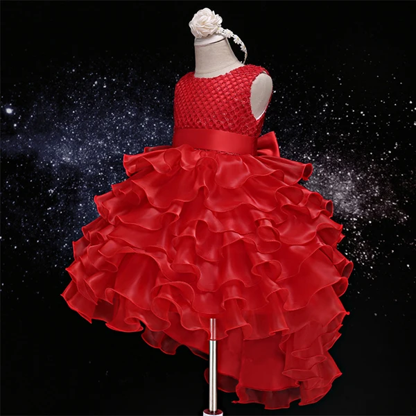 Рождественское платье для девочек с вышитыми цветами; детская одежда; вечерние платья принцессы на свадьбу; платье для церемонии для девочек - Цвет: Red