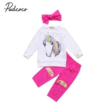 Новинка года; комплект одежды для маленьких девочек из 3 предметов; футболка+ длинные штаны+ повязка на голову; комплект одежды