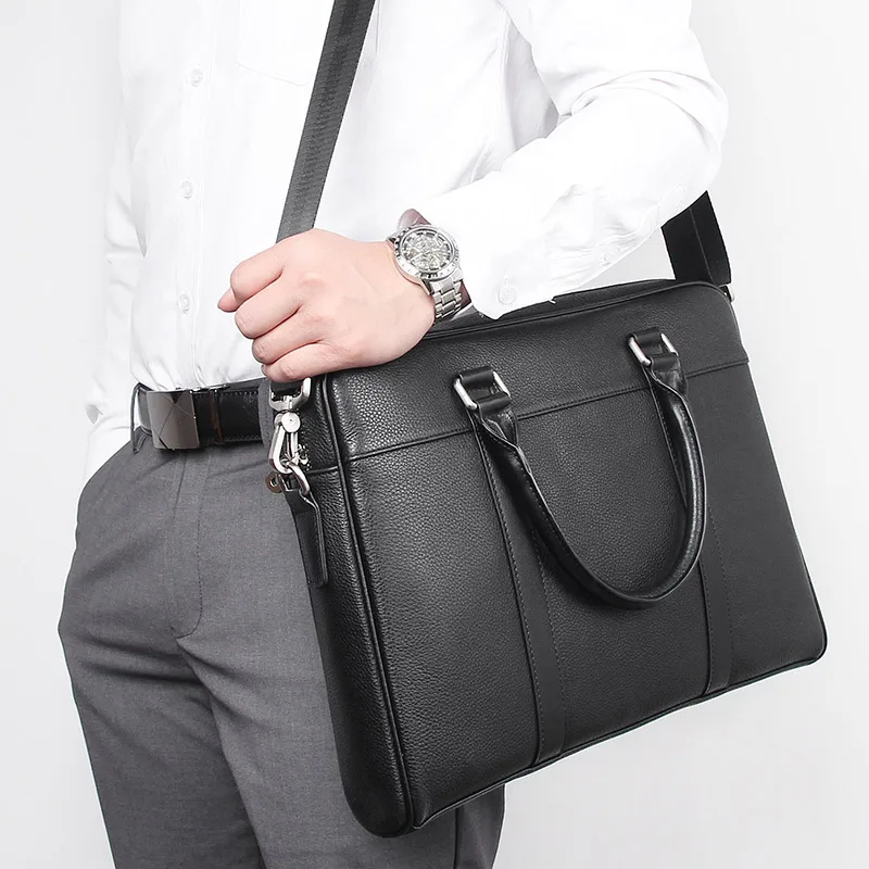 Nesitu Highend черный натуральная кожа A4 14 ''ноутбук офис мужской портфель бизнес плеча сумки портфель M7401