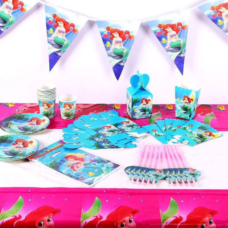 Маленькая Русалочка Ариэль вечерние украшения одноразовая посуда бумажный стаканчик, тарелка, шляпа, детский душ, воздушные шары для девочек, товары для дня рождения NK04