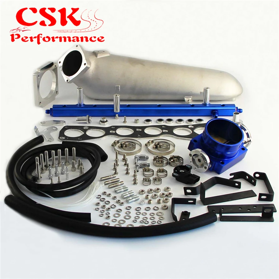for Nissan Skyline RB25 RB25DET Q45 Throttle body /& Top fuel rail kit Blue /& TPS
