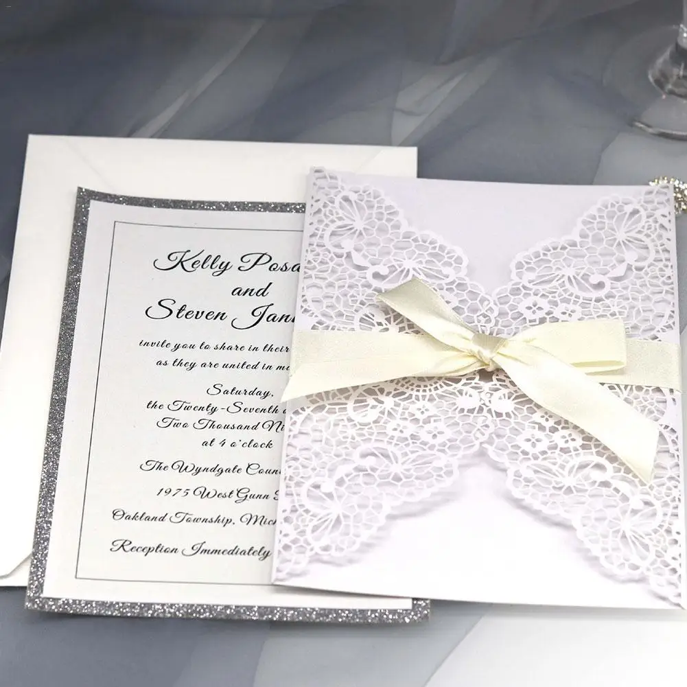  10pcs Holiday Wedding Invitation Laser Hollow Invitation European Bow Invitation Card For Wedding B - 33027550156