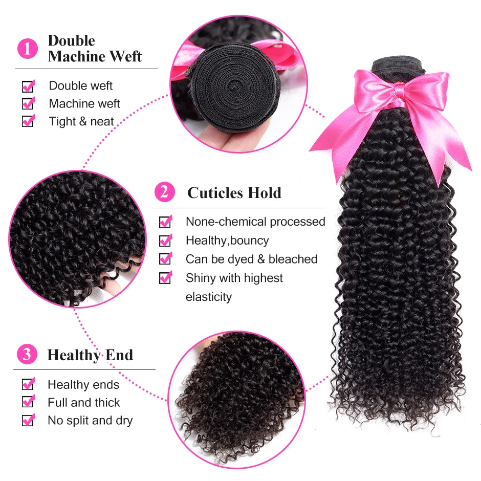 ISEE HAIR Kinky Curly Hair Bundles 100% Human Hair Extensions 1/3/4 Bundles 100% Remy Malaysian Hair Weave Bundles Nature Color