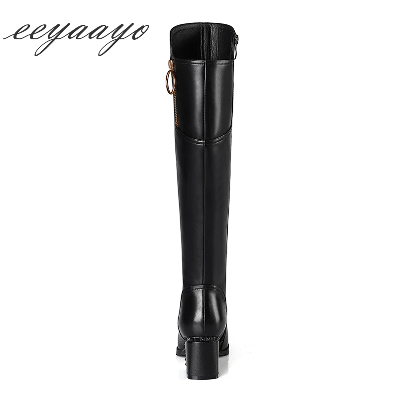 Punk Glissière Vache Brown Véritable Hauteur Orteil Bottes Hiver black En Pointu Sexy Femmes À Noir New Hauts Du Talons Chaussures Cuir 2018 Genou sxthdBrQC