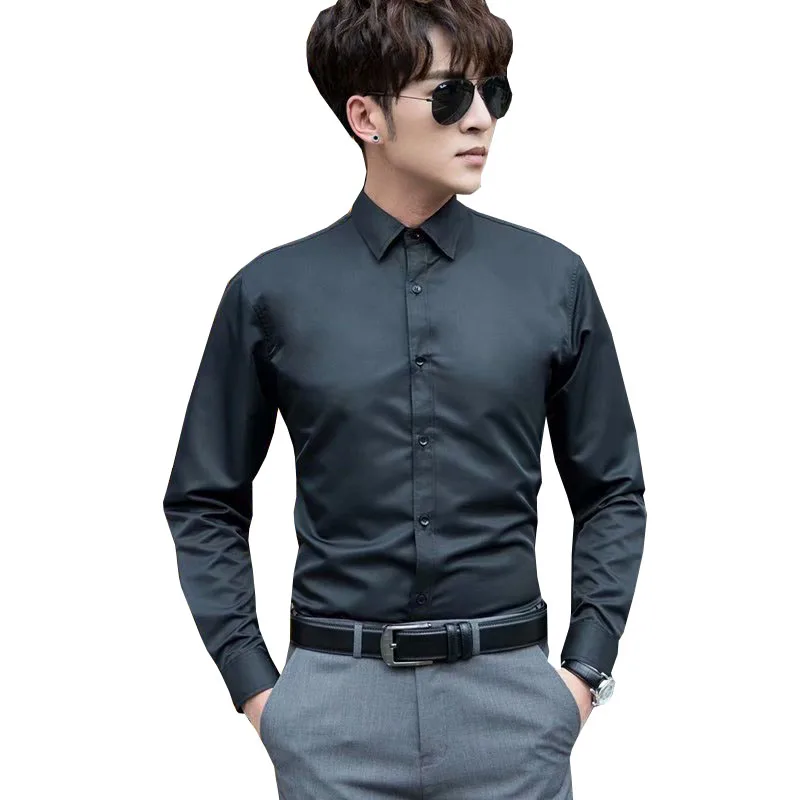 MFERLIER зима slim fit рубашки для мальчиков мужчин с длинным рукавом офисные дешевые