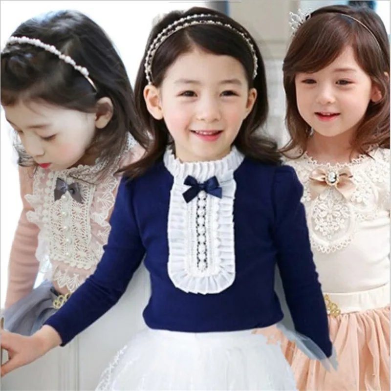 

1-9T Spring Autumn Cotton Girl T Shirt Lace Girls Tops Tee Blusas Long Sleeve Clothes Baby T-Shirt Pullover Children Clothing