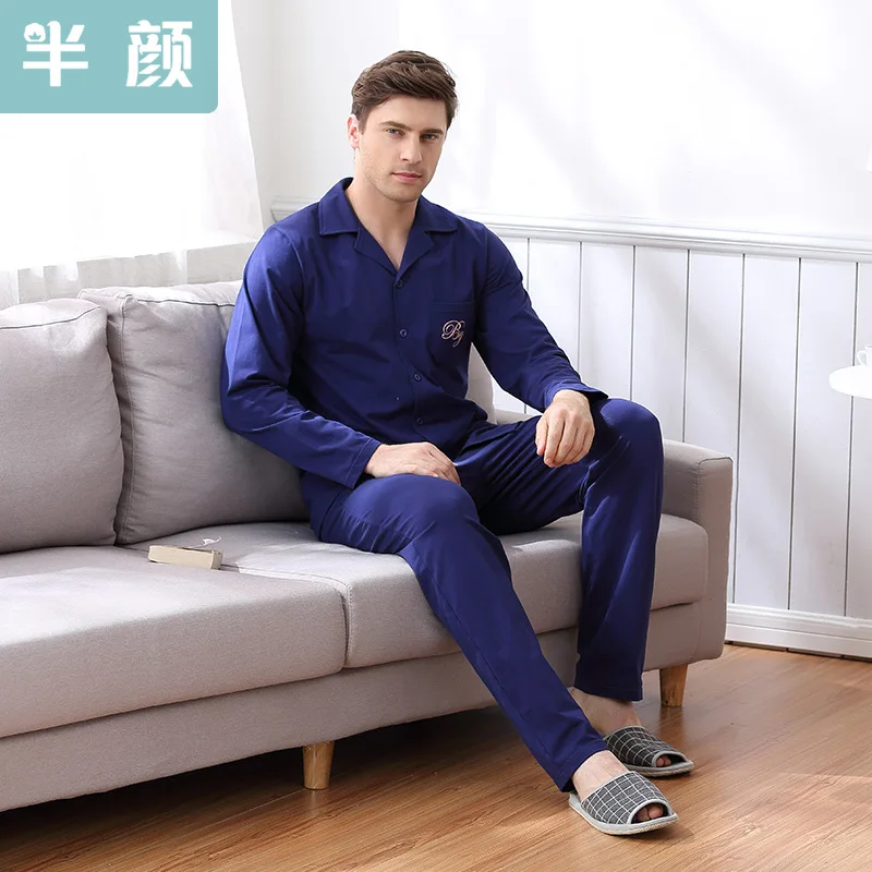 Мужской пижамный комплект на весну и осень мужские пижамы из 100% хлопка с длинным