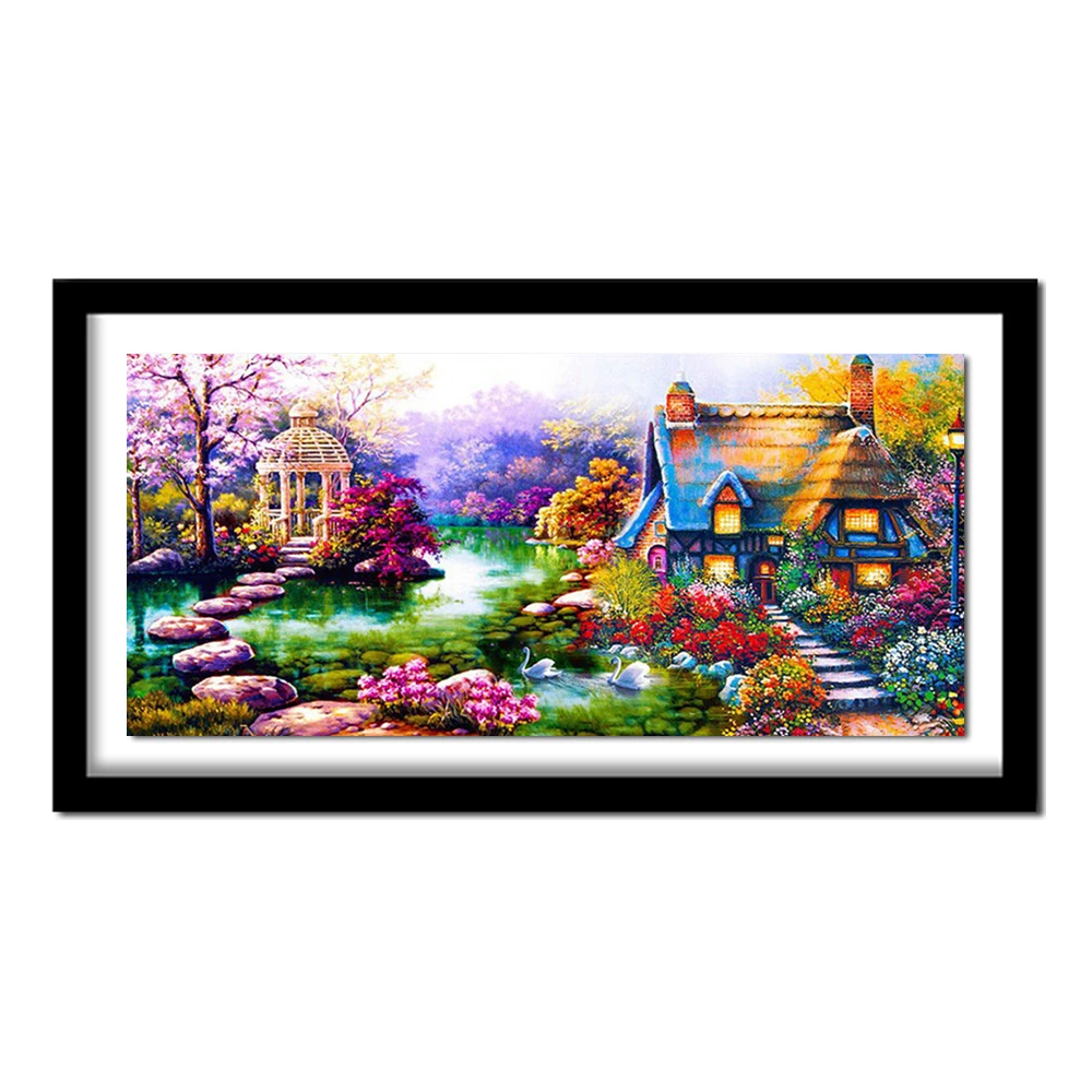 DIY Diamond Painting Cross Stitch Landscape Garden Cottage Crystal Needlework Diamond Embroidery Full Diamond Decorative BJ465