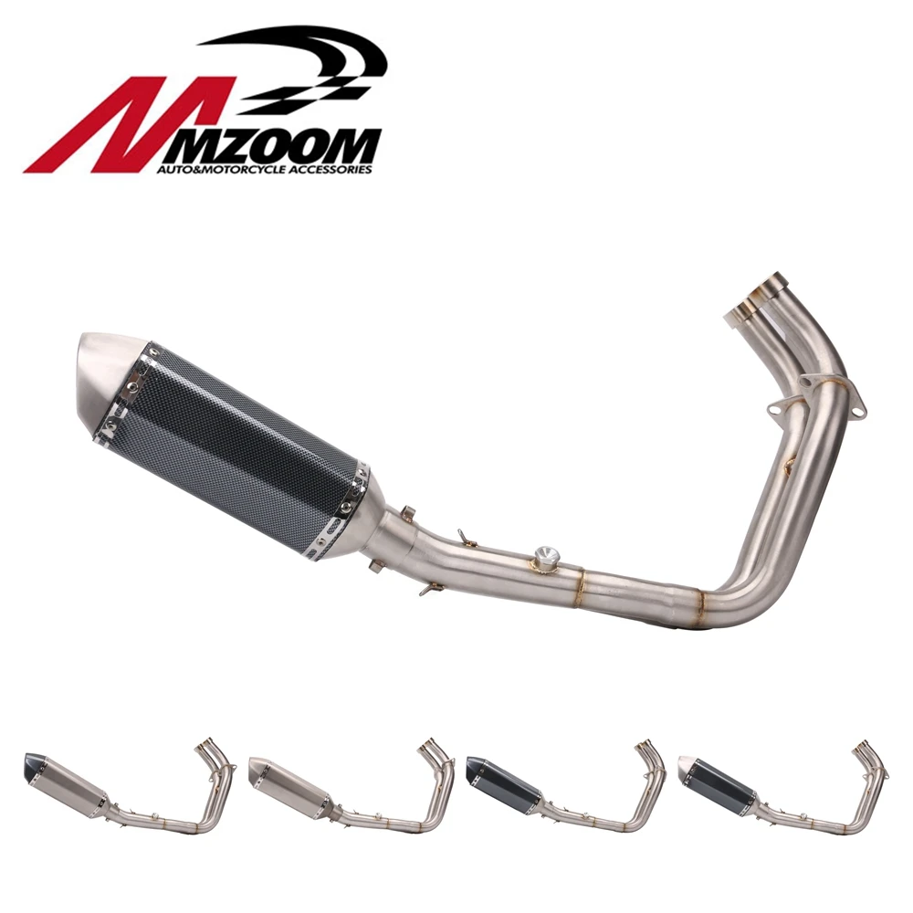 Motorcycle Modified 51mm Stainless Steel Carbon Exhaust Pipe + Mid Pipe