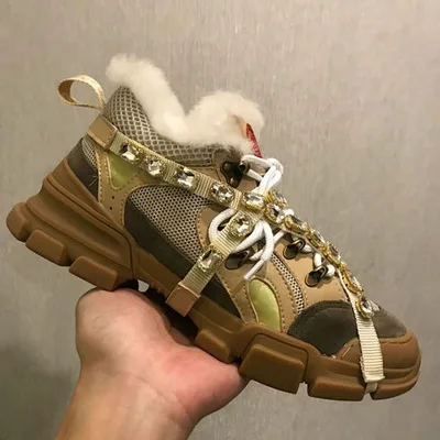 

Shoes woman2018 new rhinestone sneakers wool flat men's shoes women's shoes mesh breathable thick bottom retro luxury brand