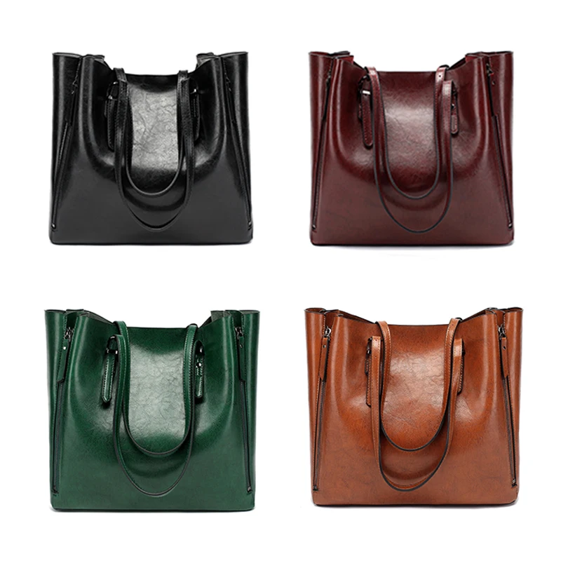Koop Funmardi Brand Design Wasachtige Lederen Handtas Luxe Hoge Kwaliteit Vrouwen Zakken Hoge Capaciteit Bakken Tas Rits Lederen Tas WLHB1723B