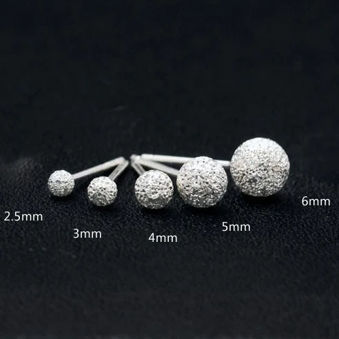 

925 sterling silver stud earrings small beads matte brushed sterling silver earrings wholesale silver jewelry