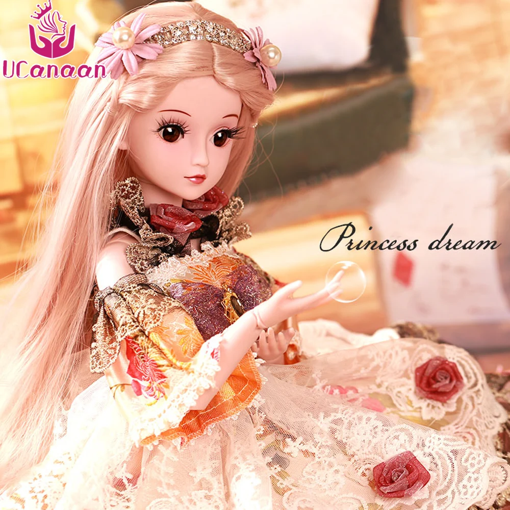 

UCanaan Doll 1/3 BJD Doll 24 inch Ball jointed SD Doll + Basic Makeup Princess Dress Shoes Wig Toys For Girls DIY Dressup