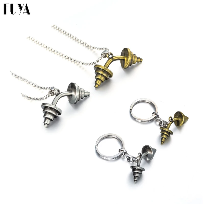 Prata & Ouro Neckalces Pingente Para O Homem Liga Colar & Pingentes Barra Halteres Halterofilismo Chaveiro Homens Jóias Colar