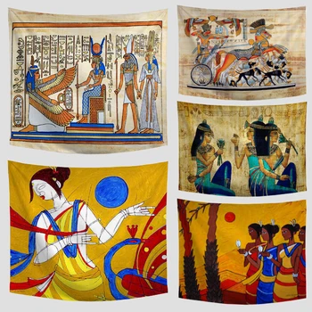 

Retro Style Ancient Egypt Character Pattern Oil Painting Tapestry 3D Print Pyramid Totem Ancient Animal Family Camping Blanket
