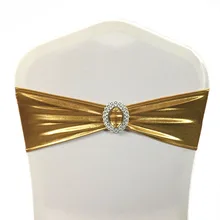 100 шт Золотой блестящий металлический золотой спандекс лайкра стул ремешок с овальной пряжкой, один слой спандекса стул группа и лента для свадьбы события