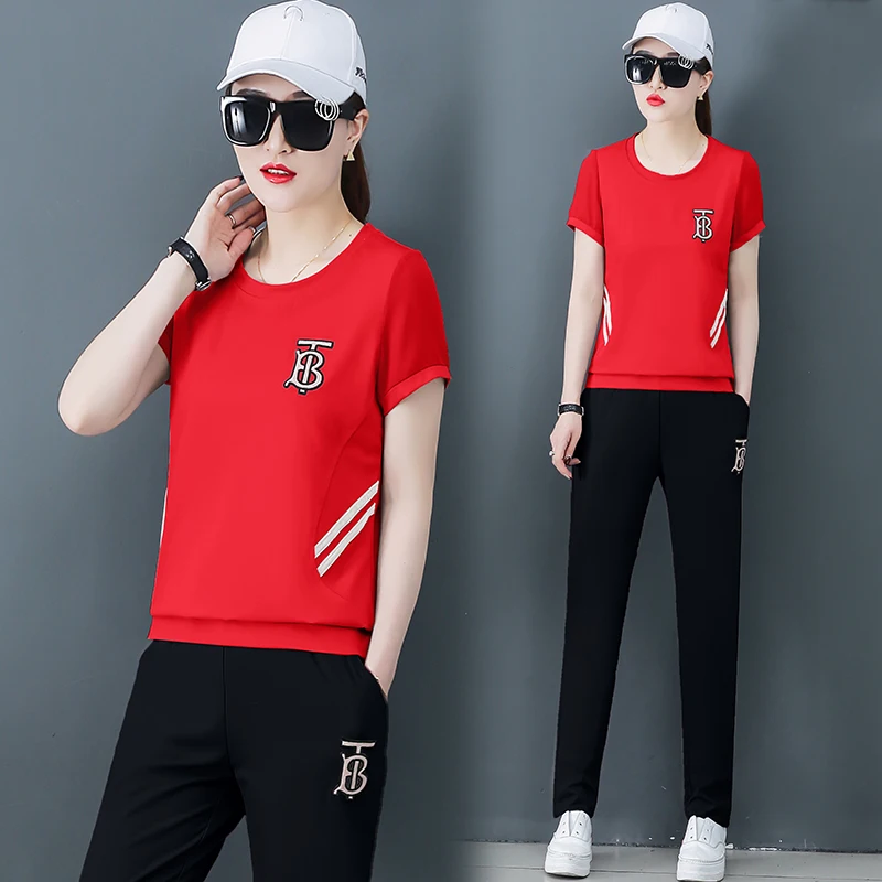 

Red Jogging 2019 Summer Two Piece Outfits Tracksuits for Women Pants Set and Top Plus Size Big Sportswear Co-ord Sets Clothing