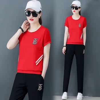 

Red Jogging 2020 Summer Two Piece Outfits Tracksuits for Women Pants Set and Top Plus Size Big Sportswear Co-ord Sets Clothing