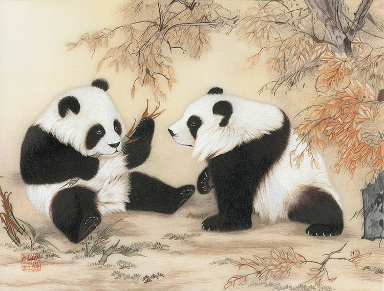 

DIY Unfinished 100% Mulberry Silk Suzhou Embroidery Patterns Sets Handmade Needlework Kits,pandas