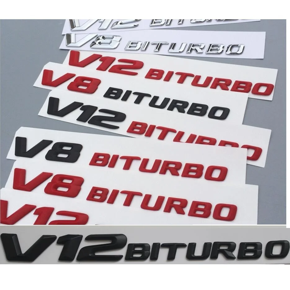 V8 BITURBO Letters Fender Emblem Badge Emblems Fit for Mercedes Benz
