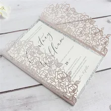 Rose Laser Cut Wedding Invitation with Glittery lining insert, Laser Cut Invites for Wedding Party Anniversary Rose Laser Cut Wedding Invitation with Glittery lining insert, Laser Cut Invites for Wedding Party Anniversary