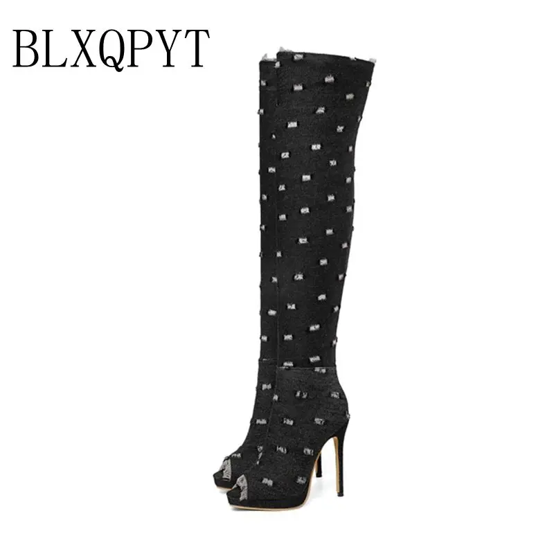 

BLXQPYT SPRING FASHION OVER KNEE High Heel 11.5cm Boots super size28-52 Sexy Women Shoes Round Toe Thin Heel Leather Boots 19-18