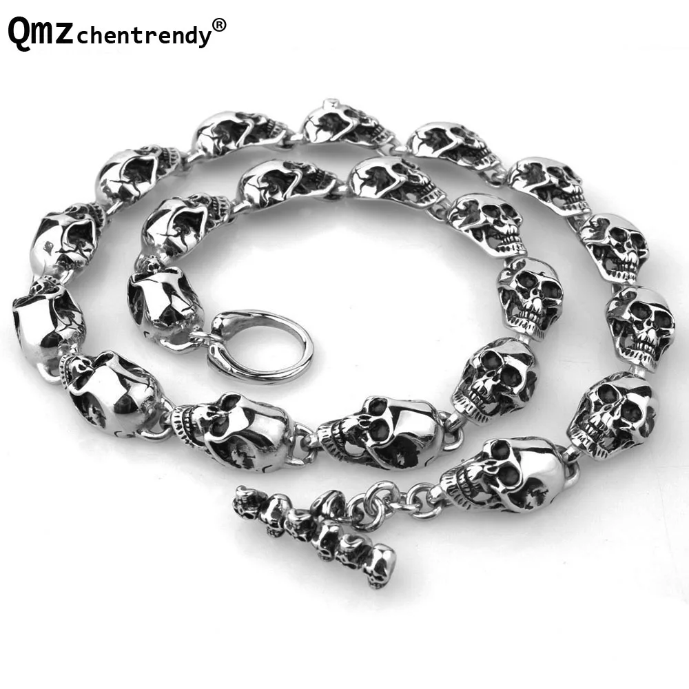 

Punk Heavy Men's Crack Skull Link Chains Necklaces Rocker Motor Biker Stainless Steel Skeleton Ghost Hip Hop Necklace Jewelry