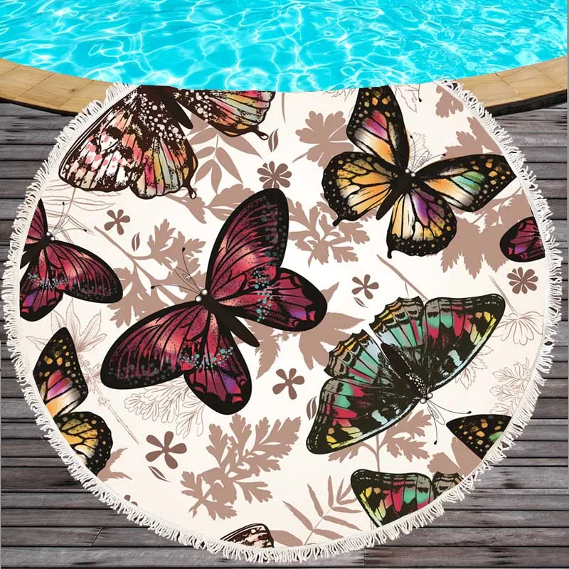 Печать пляжное полотенце бабочки летнее круглое полотенце кисточка гобелен йога коврик одеяло из микрофибры банное полотенце 150 см пляжное полотенце