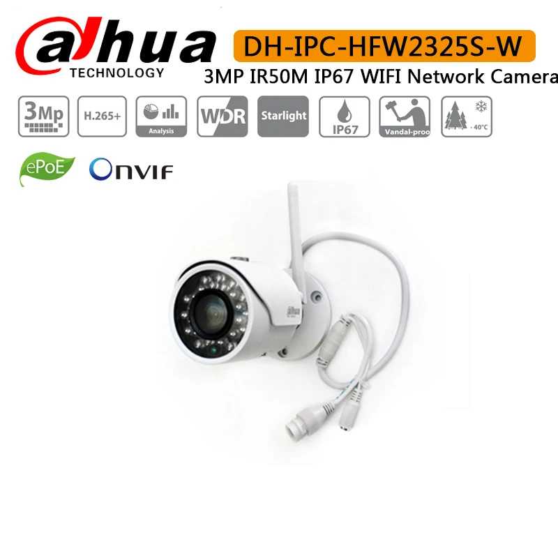 Оригинальный Dahua IPC HFW2325S W 3MP IR50M встроенный WIFI слот для sd карты сетевая наружная