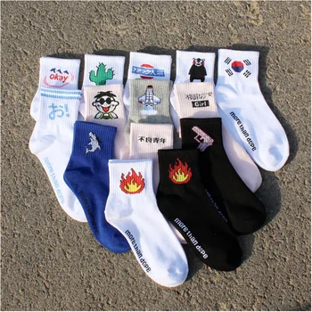 

Fashion harajuku Cactus Shark Pistol Airplane Flame Mong Tsai Pattern Women Socks casual streetwear hip hop Cotton Short Socks
