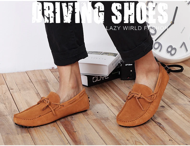 Mens Leather Casual Shoes Leather Shoes Men Loafers Suede Slip-On Boat Shoe Luxury Mens Loafers Leather Big Size 11 Driving Shoe (3)