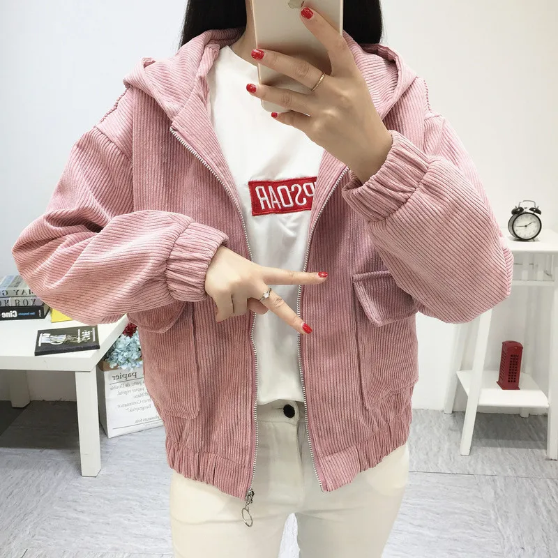 Womens Jackets 2021 Hooded Corduroy 