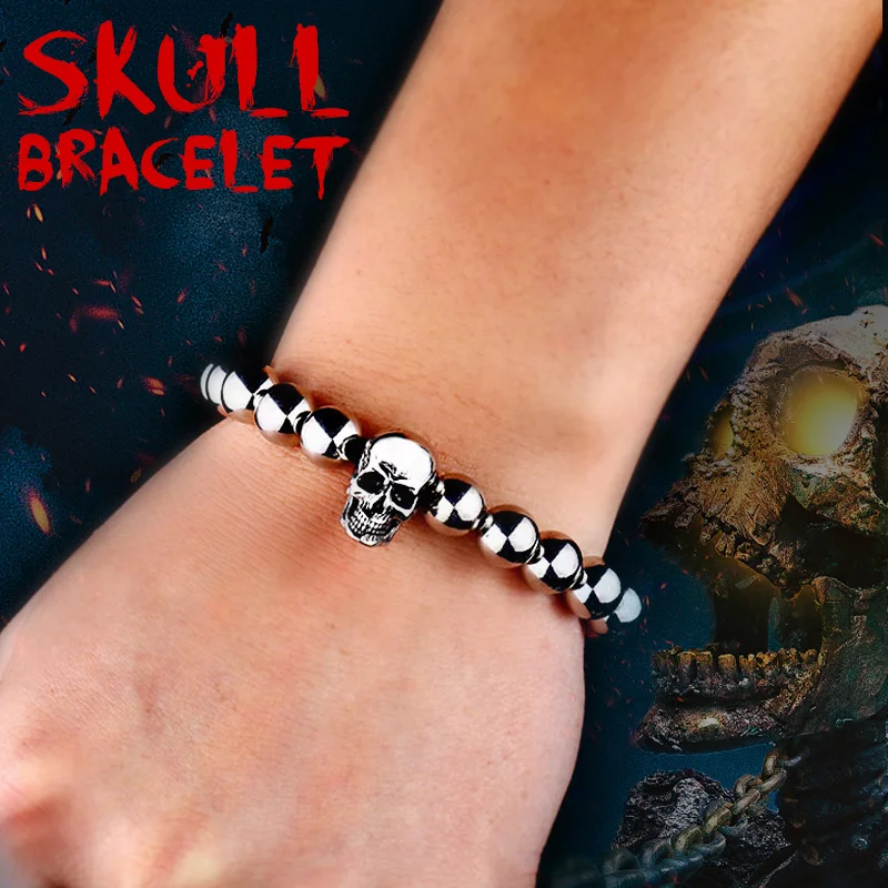 316L Stainless Steel NEW ARRIVE high quality Punk Skull Bracelet DIY skull bead For Man fashion jewelry LSS006