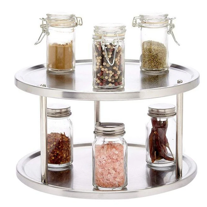 ABLA Spice Rack Stainless Steel Organizer Tray 360 Degree Turntable Rotating 2 Stand For Dining Table Kitchen Counters Cabinet