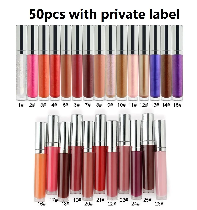 50pcs Private logo Новинка, 26 цветов, стойкий водостойкий жидкий блеск для губ, Прозрачный блестящий блеск, глянцевый блеск для макияжа, блеск для губ, индивидуальная торговая марка - Color: 50pcs Private logo