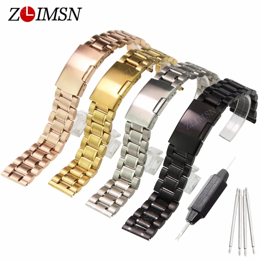 ZLIMSN Stainless Steel Watch band Silver Black Rose Gold Watch Strap