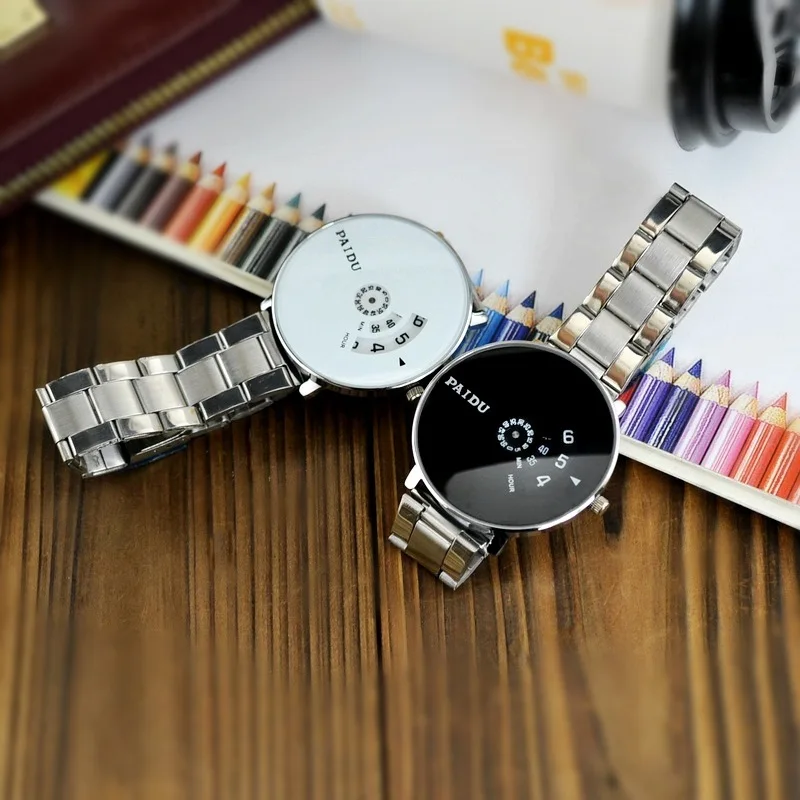 New Fashion Paidu Good Quality Men Women Unisex Lady Girl Funny Wheel Black White Dial Quartz Wrist Watch Wristwatch Hour New Fashion Paidu Good Quality Men Women Unisex Lady Girl Funny Wheel Black White Dial Quartz Wrist Watch Wristwatch Hour