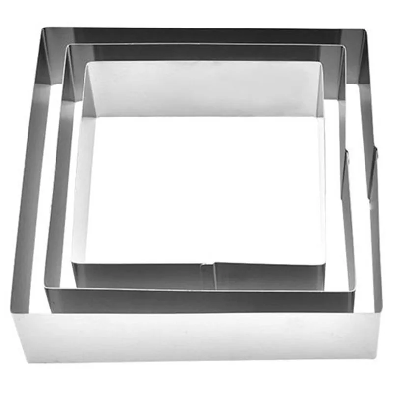 

3 Pcs/Set Square Stainless Steel Mousse Ring Mold Cookie Cutter Baking Biscuit Mold Pastry Tools Accessories Baking Tips