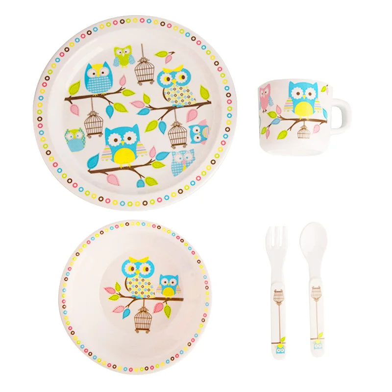Baby Feeding Dishes Set Bowl Plate Forks Spoon Cup Children's Tableware Melamine Dinnerware Feeding Set For Kids Dishes Plate (4)