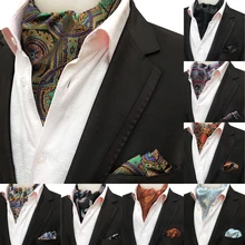 Newest Men's Cravat Tie Set Handkerchief Silk Paisley Jacquard Ascot Necktie Sets Pocket Square for Business Wedding Party