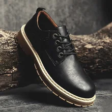 Классические модные мужские мотоциклетные ботинки для отдыха, ботильоны с круглым носком, низкие ботинки на шнуровке, прошитая однотонная летняя рабочая обувь для улицы