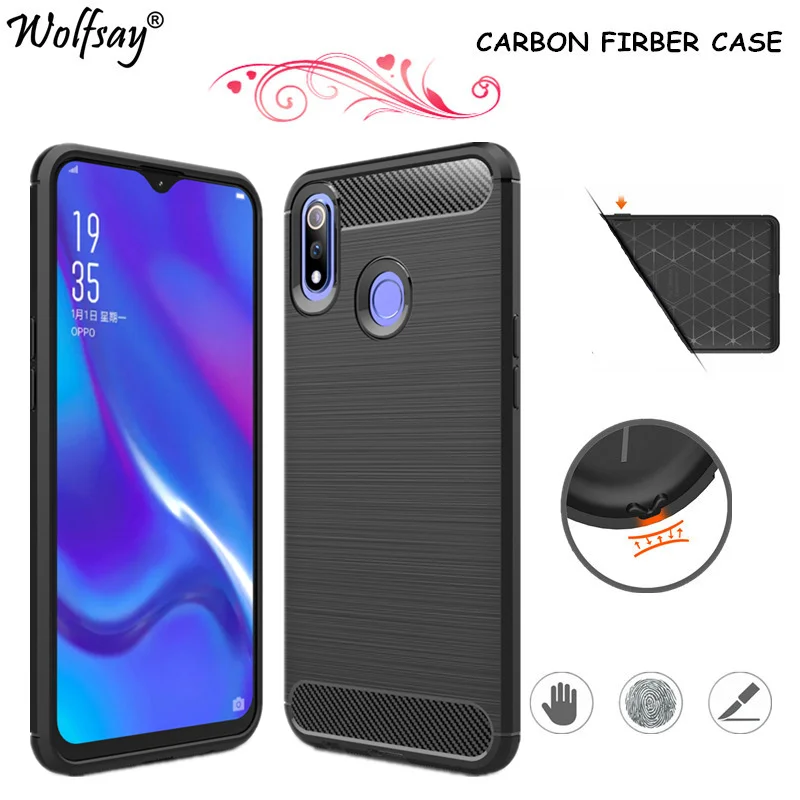 Wolfsay Carbon Fiber Cover For Oppo Realme 3 Case Shockproof Rubber Silicone Bumper Case For Oppo Realme 3 Cover Realme 3 6.22