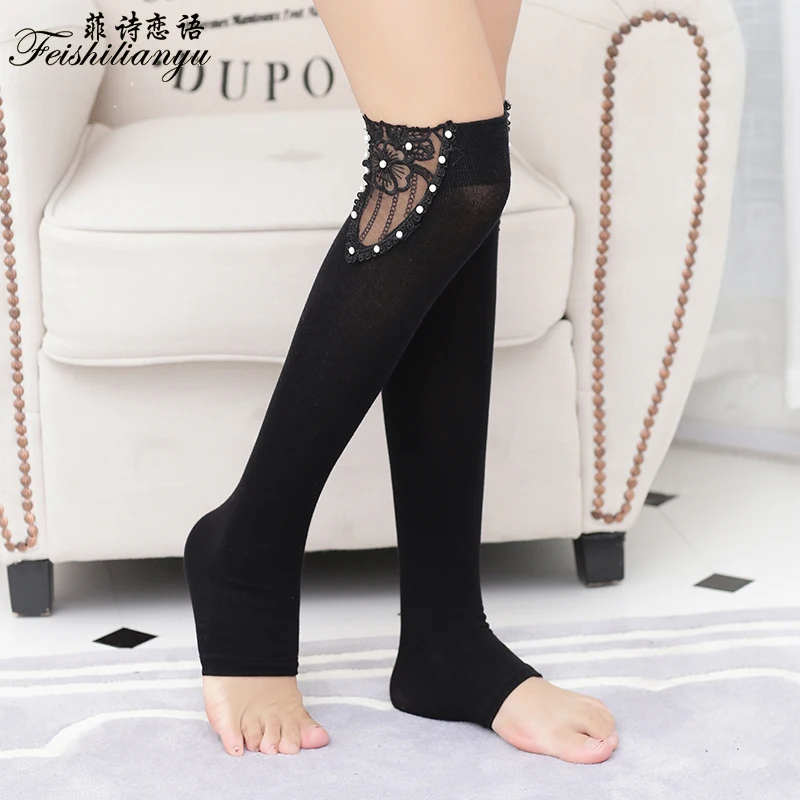 Feishilianyu Women Stockings Fashion Design Lace Knee High Crochet
