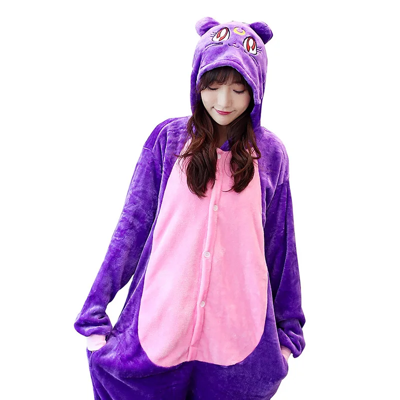 

New Adult Child Flannel Cosplay Costume Purple Moon Cat Onesie Costumes For Unisex Create Dance Fancy Pajama Halloween Party