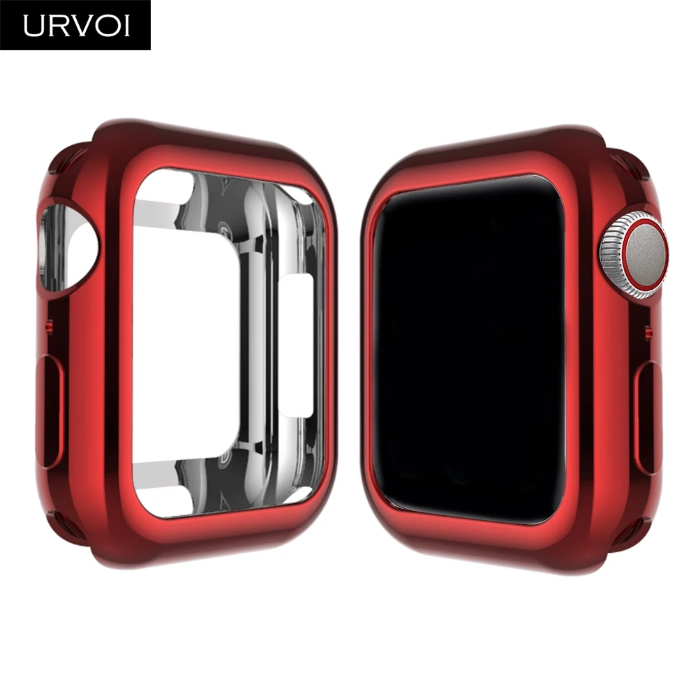 Red URVOI гальванический чехол из ТПУ для Apple watch серии 5 4 3 2 Крышка для часов протектор для iWatch 38 42 40 44 мм Тонкий fit рамка ремешок - Цвет: Red